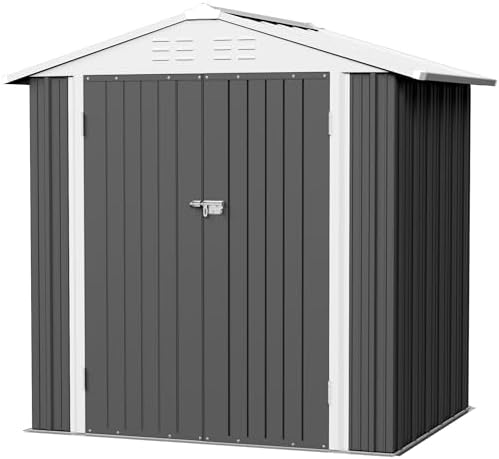 Flamaker 6x4 FT Storage Shed Waterproof Metal Garden Shed with Lockable Door Utility Tool Shed Outdoor Storage for Backyard, Patio and Lawn, Grey by Flamaker
