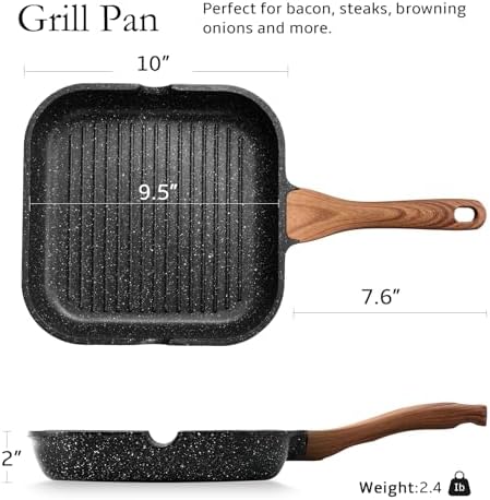 ESLITE LIFE Nonstick Grill Pan for Stove Tops, Versatile Griddle with Pour Spouts, 9.5 Inch Square Big Grilling Skillet Steak Pan for Indoor & Outdoor Cooking, PTFE & PFOA Free, Black - Image 2