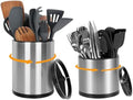 Nigelia Set of 2, Extra Large Kitchen Utensil Holder, 360° Rotating Stainless Steel Cooking Utensil Holder for Countertop, 3 Compartment Flatware Organizer (Silvery) by Nigelia