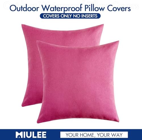 MIULEE Decorative Outdoor Pillow Covers Waterproof 18x18 Hot Pink - Image 6