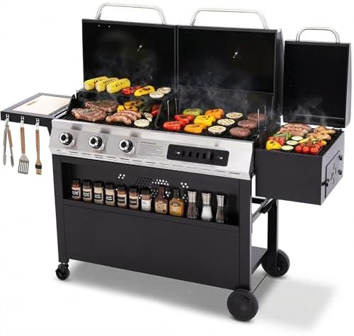 Sophia & William 3-Burner Gas and Charcoal Grill Combo with Offset Smoker by SophiaWilliam