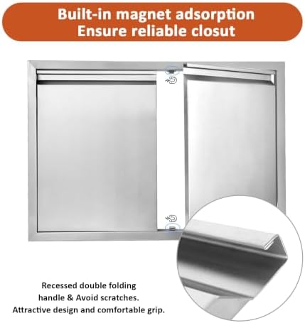 JIE JIN BBQ Access Door 30" W X 21" H Outdoor Kitchen Doors Double Doors Thickened 304 Stainless Steel Outdoor Kitchen Accessories Door for Indoor/Outdoor Kitchen Outdoor Cabinet BBQ Island - Image 5