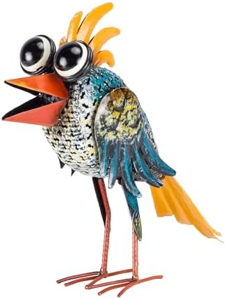 Alpine Corporation 11" Tall Outdoor Metal Wide-Eyed Bird Standing Yard Statue Decoration, Multicolor by Unknown