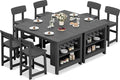 SERWALL 8-Piece Outdoor HDPE Counter-Height Bar Dining Set for 6, Gray by SERWALL