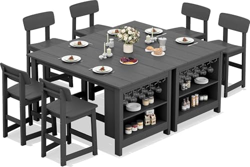 SERWALL 8-Piece Outdoor HDPE Counter-Height Bar Dining Set for 6, Gray by SERWALL