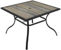 37" Square Outdoor Patio Dining Table with PVC Table Top, Black Metal Frame by Anmutig