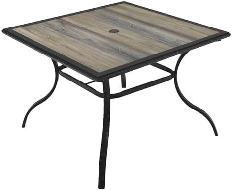37" Square Outdoor Patio Dining Table with PVC Table Top, Black Metal Frame by Anmutig