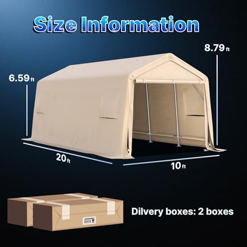 ADVANCE OUTDOOR Heavy Duty 10X20 ft Carport Outdoor Patio Portable Canopy Storage Shelter Shed with 2 Rolled up Zipper Doors & Vents for Snowmobile Garden Tools, Beige - Image 5