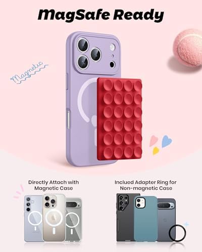 amBand Magnetic Sticky Phone Suction Grip for MagSafe, Removable for Wireless Charging, Durable Magnet Silicone Portable Mount Stand for iPhone 18 17 16 15 14 13, Hands-Free Video/Selfie, Cherry Red - Image 2