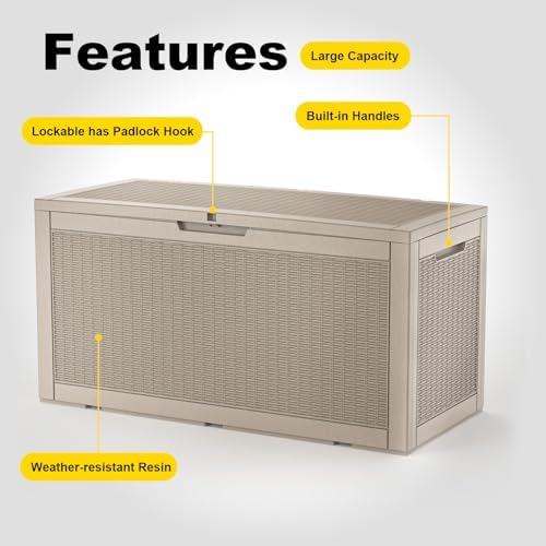 PatioZen 120 Gallon Resin Deck Box, Lockable Patio Outdoor Storage Box for Furniture, Garden Tools and Tools Storage, Waterproof Outside Storage Box (Grey) - Image 5
