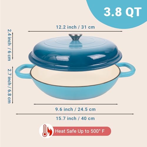 Enameled Cast Iron Dutch Oven, 3.8 Quart Dutch Oven Pot with Lid, Non Stick Cast Iron Pot, Round Oven Safe up to 500°F, Use for Marinate, Cook, Bake and Serve – Gradient Blue - Image 5