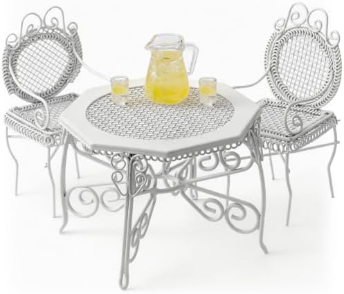Dollhouse Metal Table Chairs & Miniature Lemonade Pitcher Set - Image 5