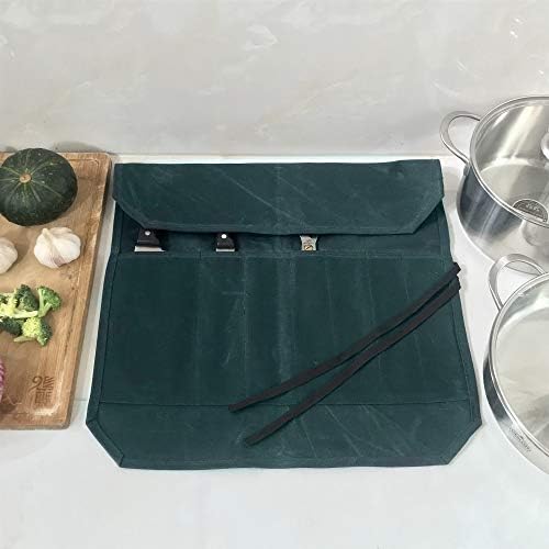 Denifiter Heavy Duty Waxed Canvas Chef Knife Storage Roll Bag With 7 Slots, Waterproof And Durable (Dark Green) - Image 6