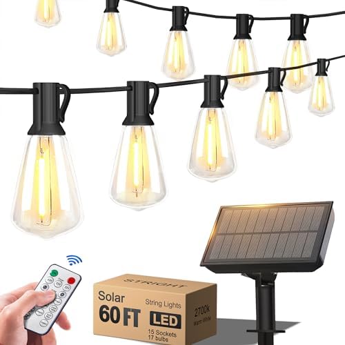 Stright 60FT Solar String Lights Weatherproof 15 LED for Patio Holiday by Stright