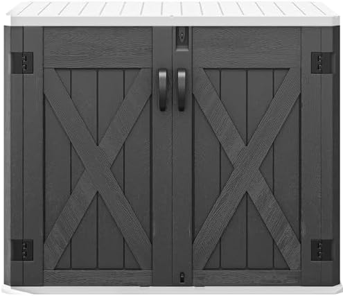 DWVO 35 Cu Ft Storage Shed with Unique X-Shaped Lockable Door, Outdoor Weatherproof Resin Shed Without Shelf for Waste Bins, Bicycles, Gardening & Lawn Equipment, Dark Gray by DWVO
