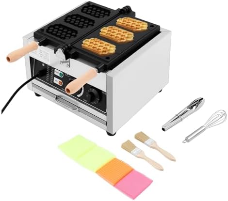 1500W 3Pcs Honeycomb Waffle Mak, Commercial Electric Waffle Maker Pop Maker Iron Machine Baker Square Waffle Maker 50~300℃ with LED Light Indicates for Bakeries, Restaurants by Unknown