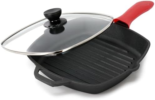 Megachef 10.4 Inch Pre-Seasoned Cast Iron Griddle with Tempered Glass Lid - Image 2