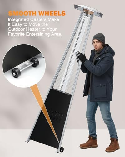 Pyramid Patio Heater for Outdoor Use, 48000 BTU Fast Heating Propane with Wheels & Weatherproof Cover, Triple Protection System Outdoor Heaters for Patio, Yard, Pool, Garden (2 Black Heater) - Image 7