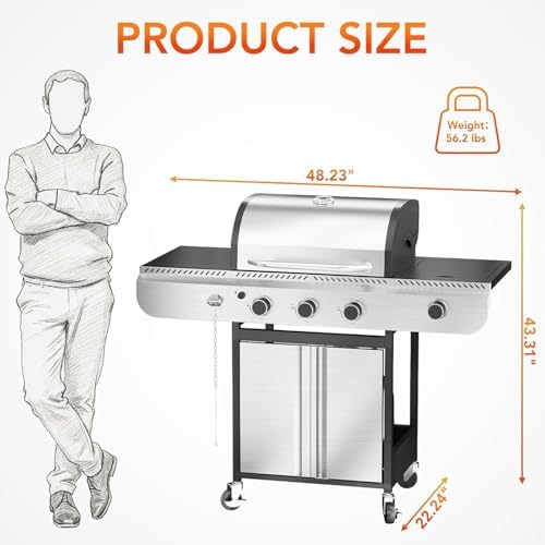 R.W.FLAME 3-Burner Gas Grill with Side Burner, 34,000 BTU, Stainless BBQ - Image 7