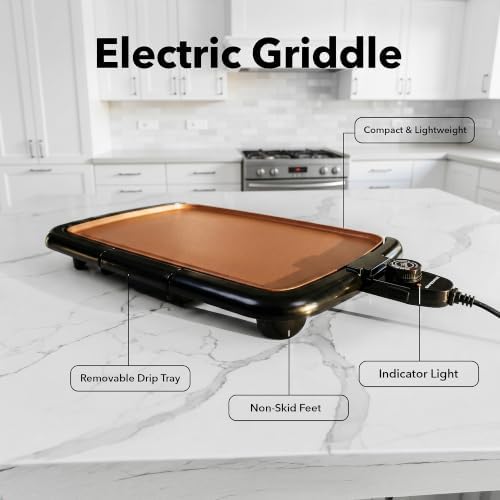 OVENTE Electric Griddle with 16 x 10 Inch Non-Stick Plate, Copper GD1610CO - Image 3