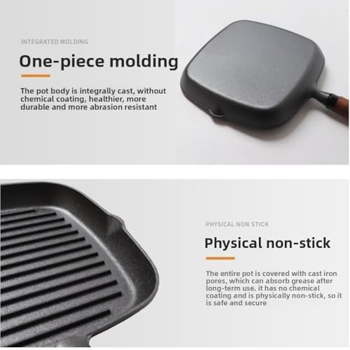 Nonstick Cast Iron Grill Pan with Double Spouts, 8.7-inch Durable Skillet for Stove Tops, Ideal for Indoor & Outdoor Cooking (8.7inch / 22cm) - Image 4