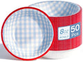 50 Pcs Small Paper Bowls, 8 oz Disposable Gingham Bowls, Soak Proof, Cut Proof, Microwave Safe Compostable Checkered Bowl for Ice Cream, Snack, Buffalo Plaid Birthday Party Supplies (Blue) by DTFMZOV