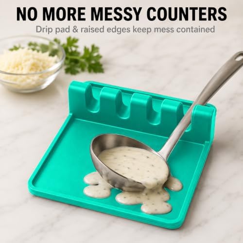2 Pack Aqua Green Silicone Spoon Rest for Stove Top Kitchen Spoon Holder Set - Image 3