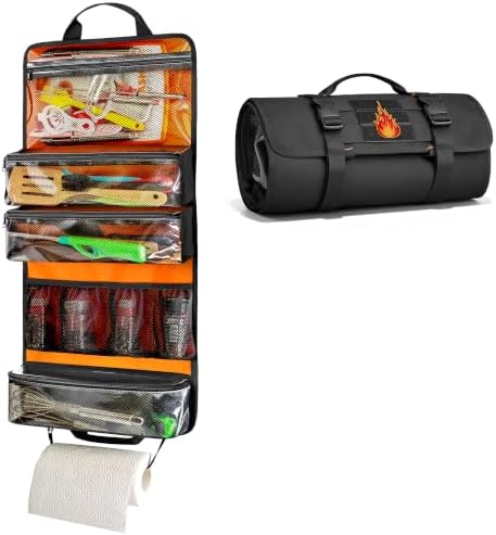HODRANT Camping Roll Bag, Hanging Camp Kitchen Organizer with Multi Pockets by HODRANT