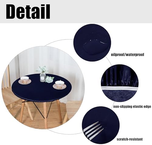 LUSHVIDA Round Tablecloth, Fitted Table Cloth for 45"-56" Tables, Navy - Image 3
