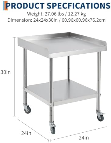 Stainless Steel Equipment Stand, Prep Table Metal Table w/Wheel - Image 2