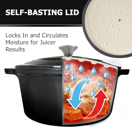 MUELLER HOME 4.5 QT Enameled Cast Iron Dutch Oven, Heavy-Duty Casserole Dish and Braiser Pan with Lid and Stainless Knob, Oven-Safe up to 500° F & Across All Cooktops, Black - Image 4