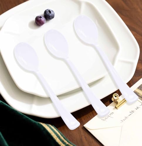 SietDESEO 25 PCS White Plastic Spoons Disposable Utensils Heavy Duty White Spoons Disposable Cutlery for Birthday Wedding Baby Shower Bridal Shower Plastic Silverware - Image 5