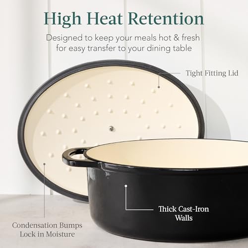Best Choice Products Oval 7.5 Quart Enamel Cast-Iron Dutch Oven, Heavy-Duty Pre-Seasoned for Baking, Cooking w/Side Handles – Black Licorice - Image 6