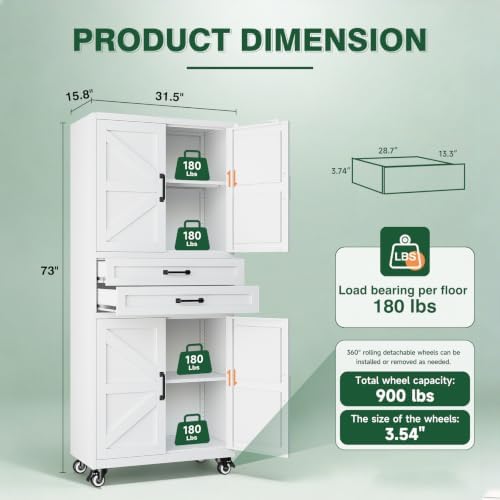Letaya Metal Garage Storage Cabinets with Wheels,White Rolling Tool Cabinet - Image 3