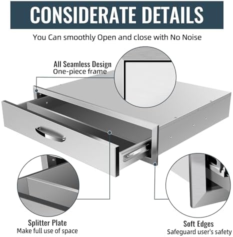 Outdoor Kitchen Drawers Stainless Steel, BBQ Drawer Inserts for Built-in Patio Grill Station, 30''W x 6.5''H - Image 6