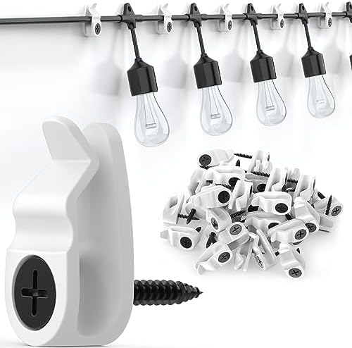 Hooks for Outdoor String Lights Clips, Christmas Light Clips Weatherproof, Lights Hanger Hooks for Hanging Christmas Light, Fairy Light, Cable, Holiday Decor - White, 50 Pack by Lewufe