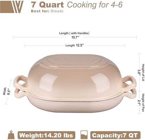 VORRINGARD Enameled Cast Iron Sourdough Bread Oven, Dutch Oven, Loaf Cast Iron Bread Pan for Homemade Bread Baking, Meatloaf Pan with Lid, 7QT, Latte - Image 2