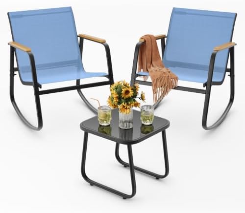 Ahomly 3 Pieces Patio Furniture Set Textilene Rocking Set, Lightblue by Ahomly