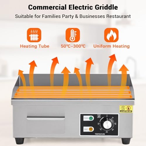 Takywep 18" Commercial Electric Griddle, Stainless Steel Countertop Griddle, Electric Flat Top Grill With Shovel Brush, Restaurant Teppanyaki Grill Cooking Equipment, Temperature Control 50°C - 300°C - Image 5