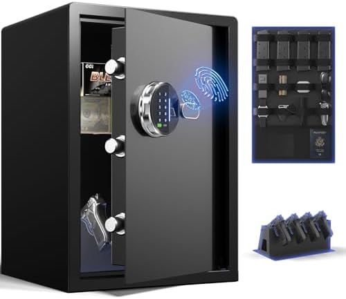 Grimtron 35LB Biometric 4 Pistols Safe with Fingerprint Lock, 3-8 Digit PIN by Grimtron