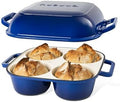 QuadPro Enamelled Cast Iron Bread Loaf Pot – Dutch Oven for Sourdough Bread Baking – 500°F Oven Safe Non Stick Bread Pot – 4 Round Loaf Spaces (4.90-inch Diameter), Dark Blue – by Nuovva by Nuovva