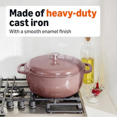 Amazon Basics Enameled Cast Iron Dutch Oven Pot With Lid, 7.3-Quart, Round, Dual Handles, Heavy-Duty, Oven Safe for Stews, Roasting & Baking, Clay - Image 4