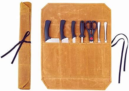 Denifiter Knife Cases Organizer-Durable 16OZ Waxed Canvas Knife Roll Construction-7 Pockets - (Khaki) by Denifiter