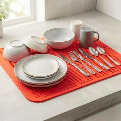 MicoYang Silicone Dish Drying Mat for Multiple Usage,Easy clean,Eco-friendly,Heat-resistant Silicone Mat for Kitchen Counter or Sink,Refrigerator or Drawer Liner Orange XL 18 inches x 16 inches - Image 6