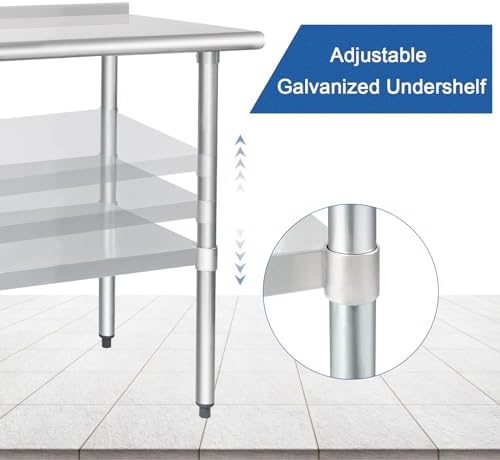 HARDURA Stainless Steel Prep & Work Table 24 x 72 Inches Backsplash - Image 3