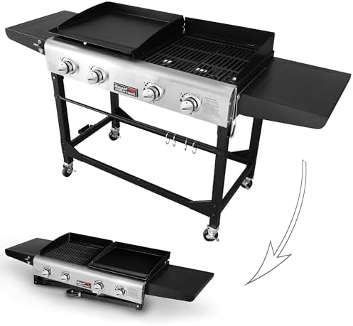 Royal Gourmet Portable Propane Gas Grill and Griddle Combo with Side Table - Image 2