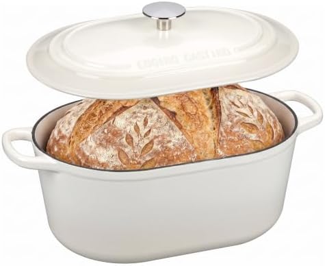 EDGING CASTING Enameled Cast Iron Oval Dutch Oven, 6QT, White by EDGINGCOOKWARE
