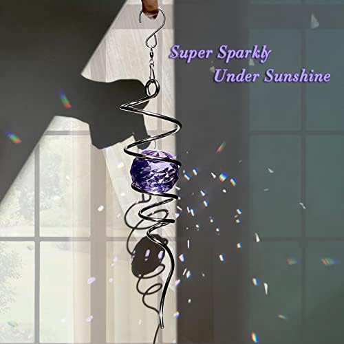 Fonmy Gazing Ball Spiral Tail -Decorative Wind Spinner Sun Catcher Rainbow Maker 11 inch Tail and 2 inch Purple Crystal Orb. Indoor Outdoor Garden Decoration -13 inch Height - Image 6