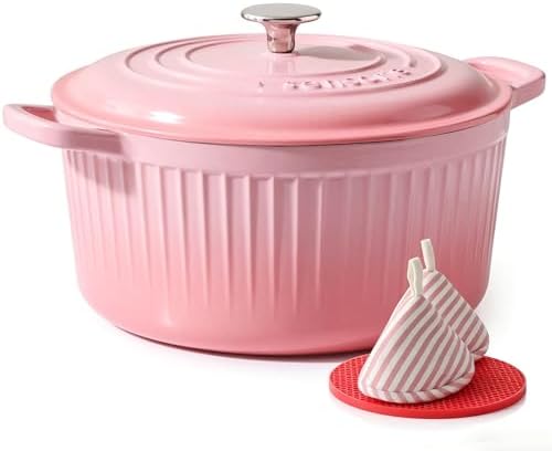 SENSARTE 3.5QT Enameled Cast Iron Dutch Oven Pot with Lid&Cotton Potholders by SENSARTE