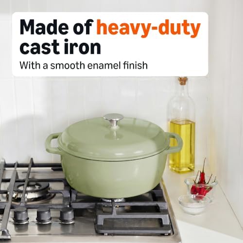 Amazon Basics Enameled Cast Iron Dutch Oven Pot With Lid, 4.3-Quart, Round, Dual Handles, Heavy-Duty, Oven Safe for Stews, Roasting & Baking, Olive - Image 4